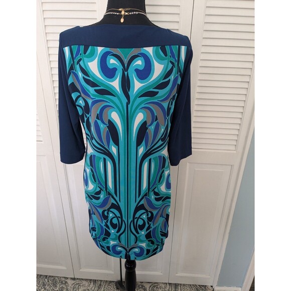 Banana Republic Dress Women's PM Multi Blue Color Block Abstract Art Sheath - Picture 8 of 13